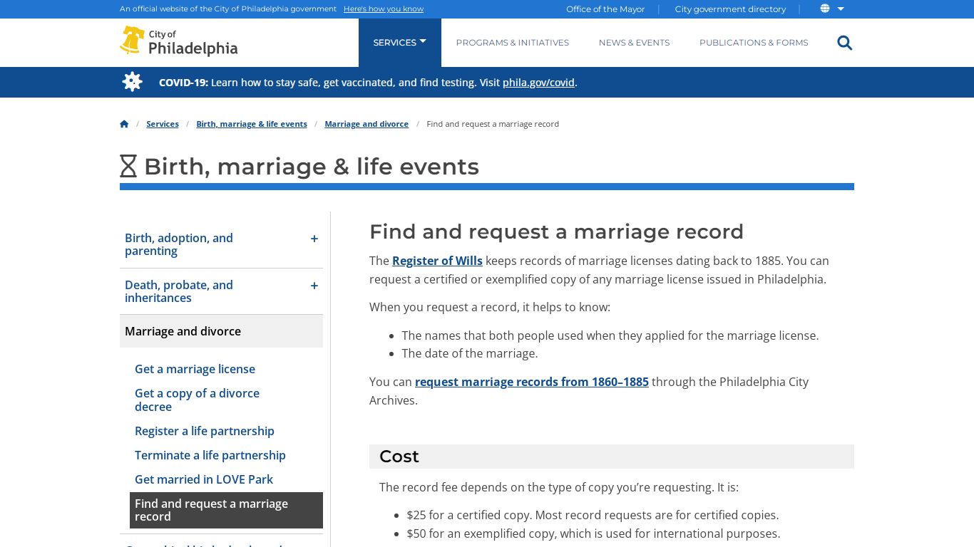 Find and request a marriage record - City of Philadelphia